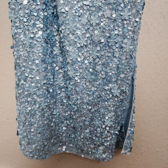 NWOT Mac Duggal Ieena Sequin Gown M Ice Blue Sweetheart Lace-Up High Slit Formal - Picture 8 of 15
